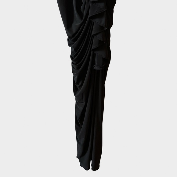 Betsy & Adam Black Ruched Ruffle Evening Column Maxi Gown 6P Old Hollywood Glam - Picture 6 of 16